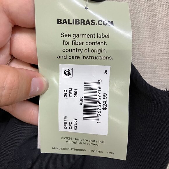 NWT Bali Women's Size 36D Black Tailored Underwire Minimizer Full Coverage Bra - Picture 5 of 12